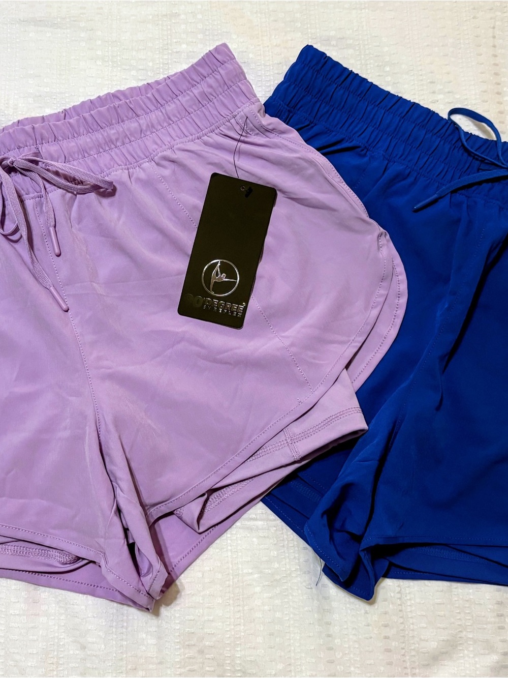 NEW Size M 90 Degree By Reflex Shorts 2-pack Biker-Short Lined Lavender + Royal